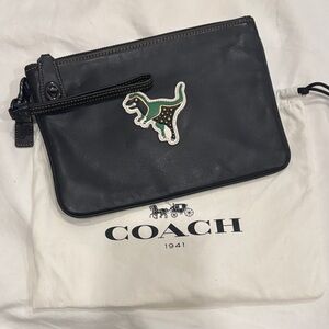 Coach Black Leather Bag with Green Dinosaur Patch